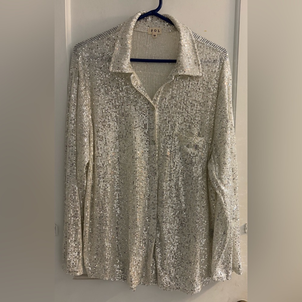 Pol Sequin Button Down Size Medium - image 1
